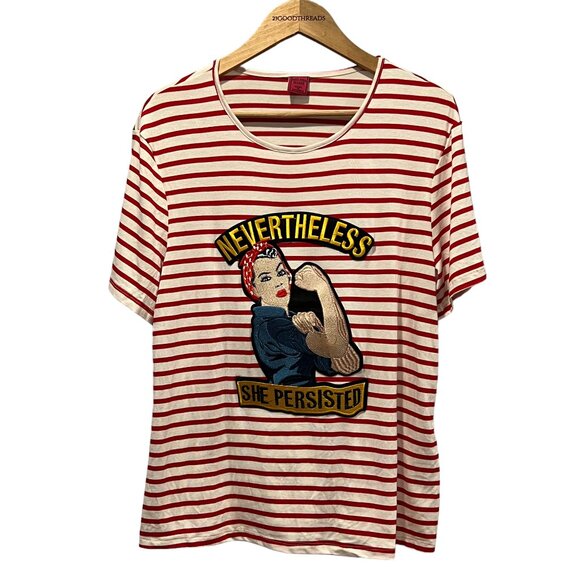 Melissa Masse 'Rosie the Riveter' Striped T-Shirt, USA, Red White, 1X - Picture 11 of 11